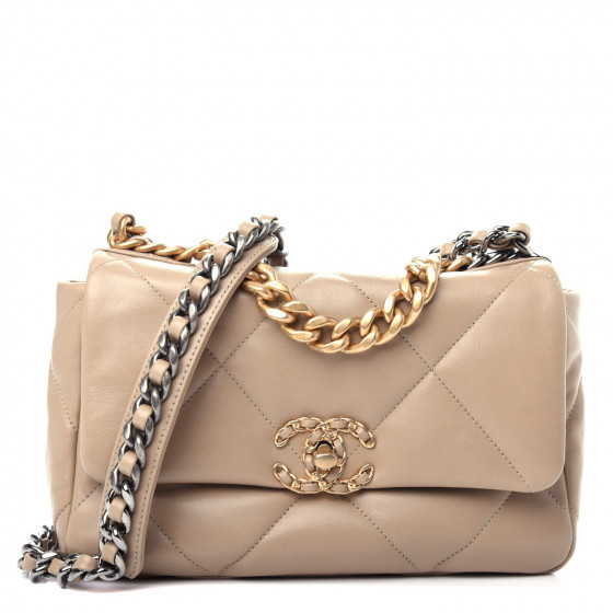 Lambskin Quilted Medium Chanel 19 Flap Dark Beige | Fashionphile