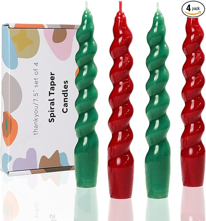 7.5 inch Christmas Taper Candles-Green and Red Spiral Candles-Unscented Candle Sticks and Driples... | Amazon (US)