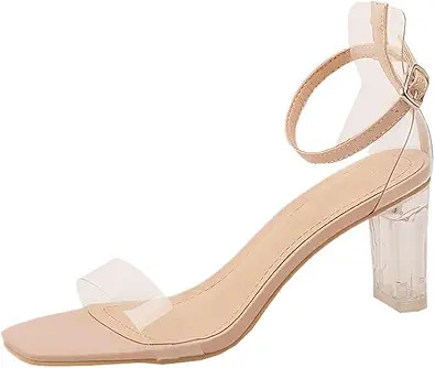 High Heels Transparent sandals for women high heels summer versatile buckle medium heel thick hee... | Amazon (US)