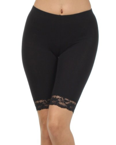 Sakkas 460060 Cotton Blend Lace Trim Stretch Bike Shorts - Made in USA - Black - M | Amazon (US)