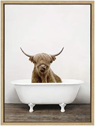 Kate and Laurel Sylvie Highland Cow in Tub Color Framed Canvas Wall Art by Amy Peterson, 18x24 Na... | Amazon (US)
