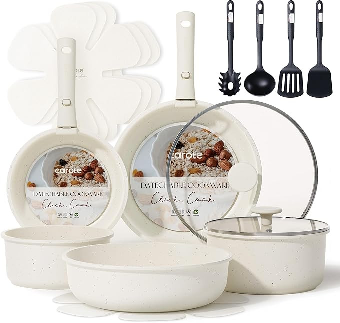 CAROTE 17pcs Pots and Pans Set, Nonstick Cookware Set Detachable Handle, Induction Kitchen Cookwa... | Amazon (US)