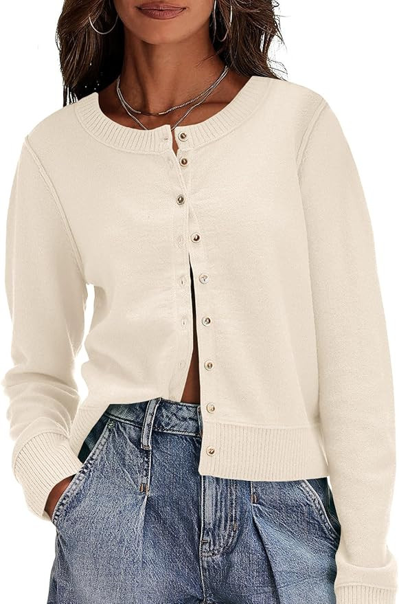 Saodimallsu Womens Button Down Cardigan Sweaters Lightweight Long Sleeve Crew Neck Summer Knit Op... | Amazon (US)