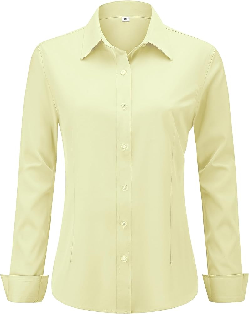 Soft Wrinkle-Free Women's Button Down Dress Shirts Solid Long Sleeve Work Blouses Fit Stretch Cas... | Amazon (US)