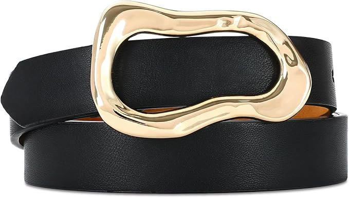 Black Belt for Women Stylish Gold Buckle Fashion Leather Waist Belt Perfect for Jeans and Dresses | Amazon (US)
