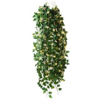 7.2 ft. Artificial Ivy Garland with LED String Lights, Fake Vines Hanging Plants Leaves Backdrop, Green (24-Pack) | The Home Depot