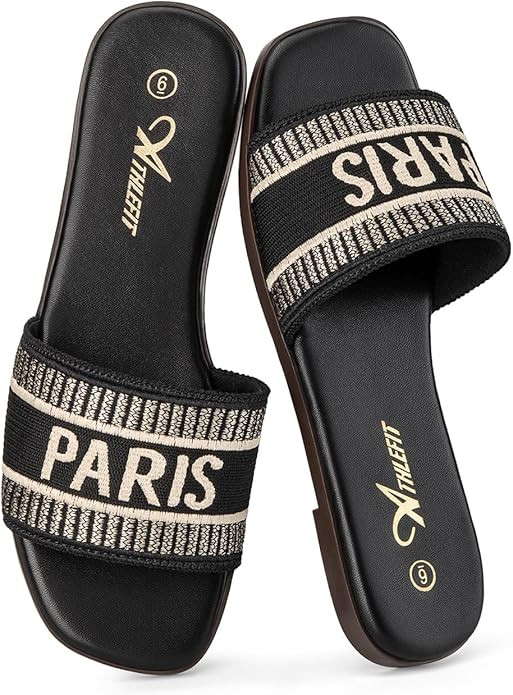 Athlefit Women's Slides Summer Fashion Slip On Flat Sandals Dressy | Amazon (US)