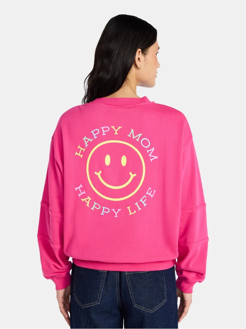 Mother’s Day Women’s Happy Mom Smiley Graphic Sweatshirt from Way to Celebrate, Sizes S-XXXL | Walmart (US)
