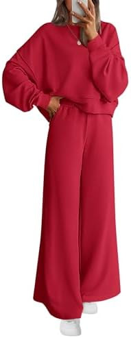 PRETTYGARDEN Women 2 Piece Outfits 2025 Fall Sweatsuits Crewneck Sweatshirt Wide Leg Sweatpants L... | Amazon (US)