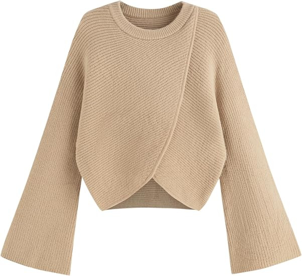 CIDER Cropped Sweaters for Women Turtleneck Sweater Long Sleeve Ribbed Knit Lantern Sleeve Pullov... | Amazon (US)