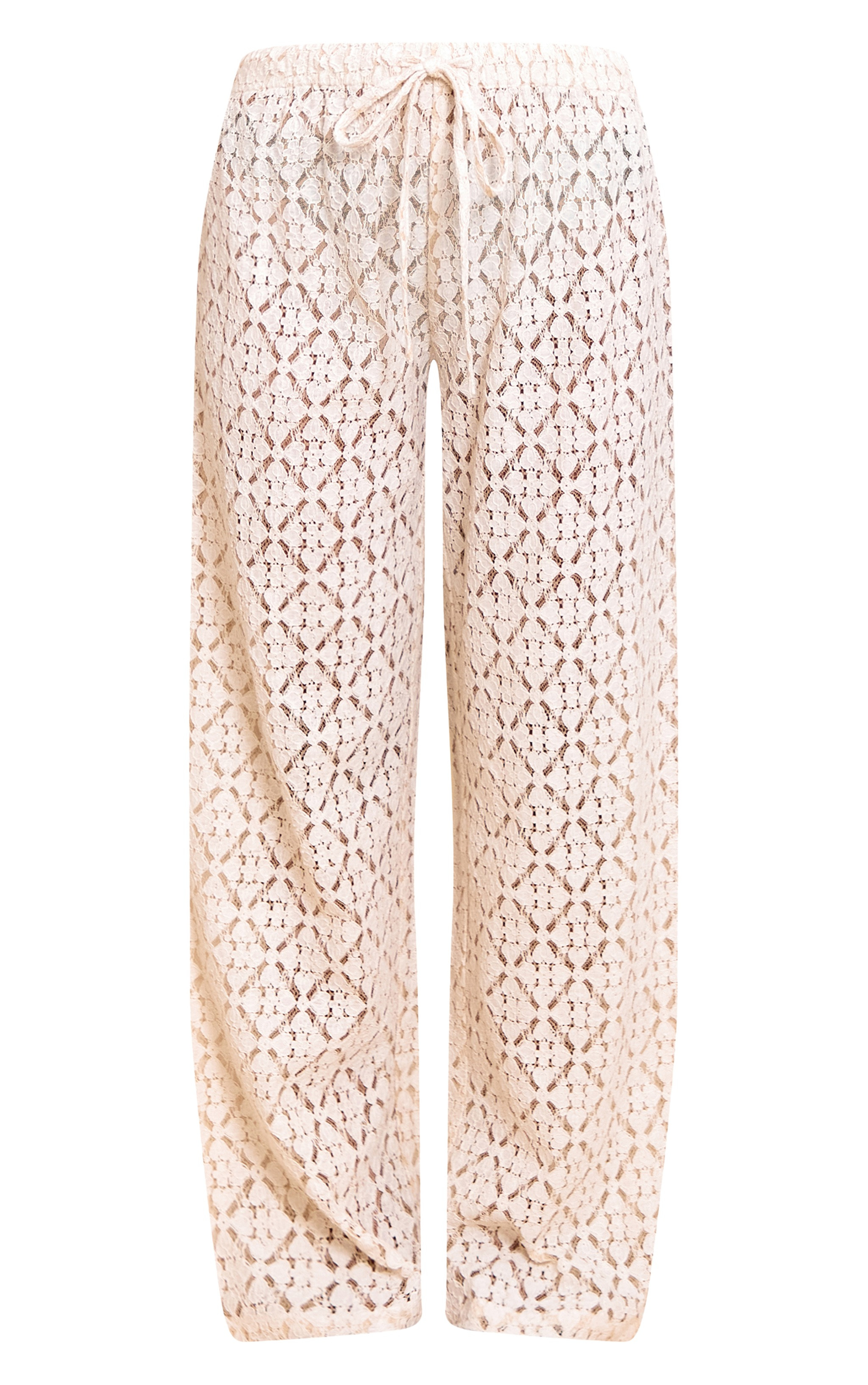 Cream Lace Straight Leg Trousers | PrettyLittleThing UK