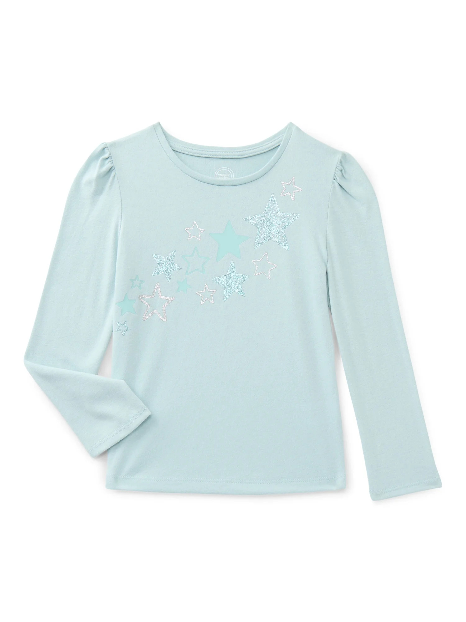 Wonder Nation Girls Gathered Shoulder Tee with Long Sleeves, Sizes 4-10 | Walmart (US)