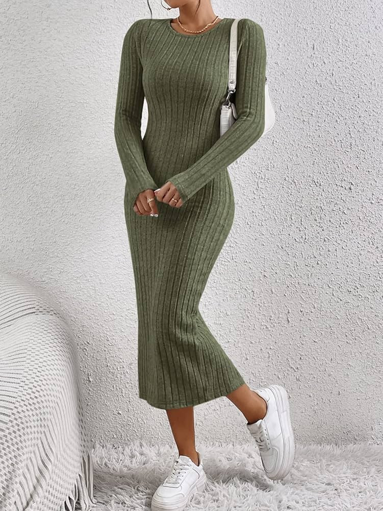 PSTX Dresses for Women Womens Dresses Solid Ribbed Knit Bodycon Dress Dresses (Color : Green, Siz... | Amazon (US)