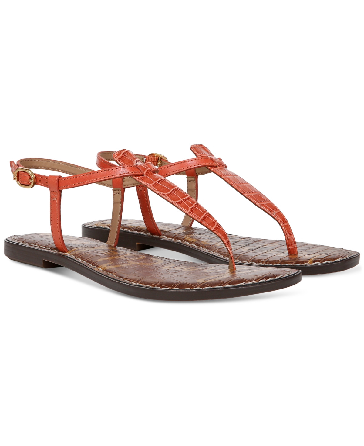 Sam Edelman Women's Gigi T-Strap Flat Sandals - Orange Sunrise Leather | Macy's AU | APAC