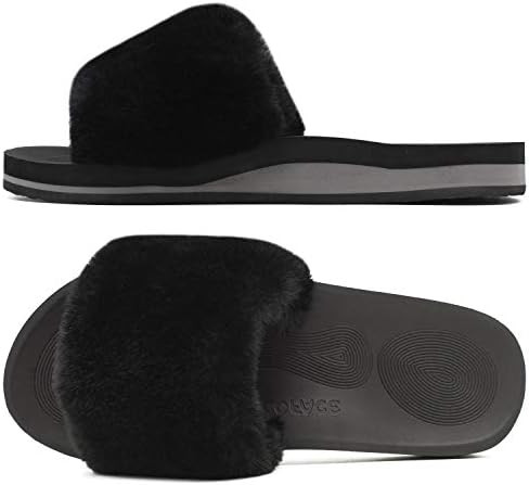 COFACE Fuzzy Womens Slippers with Arch Support Open Toe Orthopedic Fur Slipper Indoor Outdoor | Amazon (US)