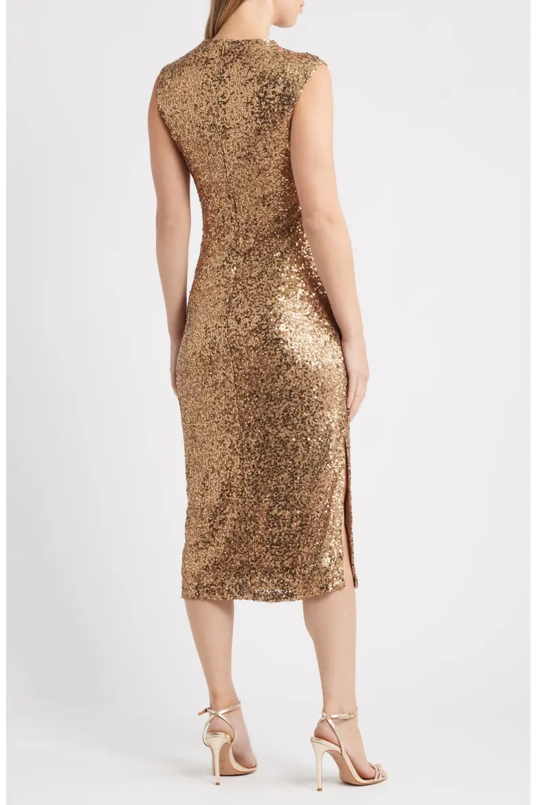 Draped Sleeveless Sequin Sheath Midi Dress (Women) | Nordstrom | Nordstrom
