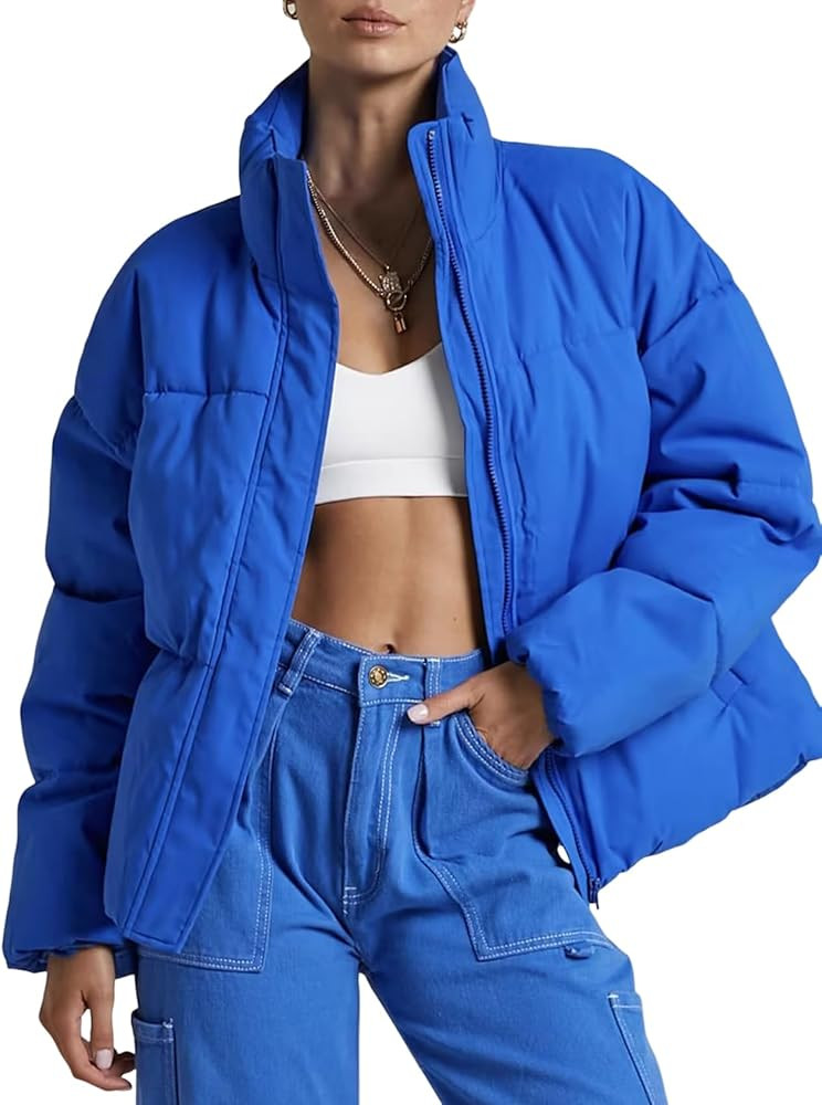 Wyeysyt Women's Winter Cropped Puffer Quilted Jacket Long Sleeve Zip Warm Short Coats Stand Colla... | Amazon (US)