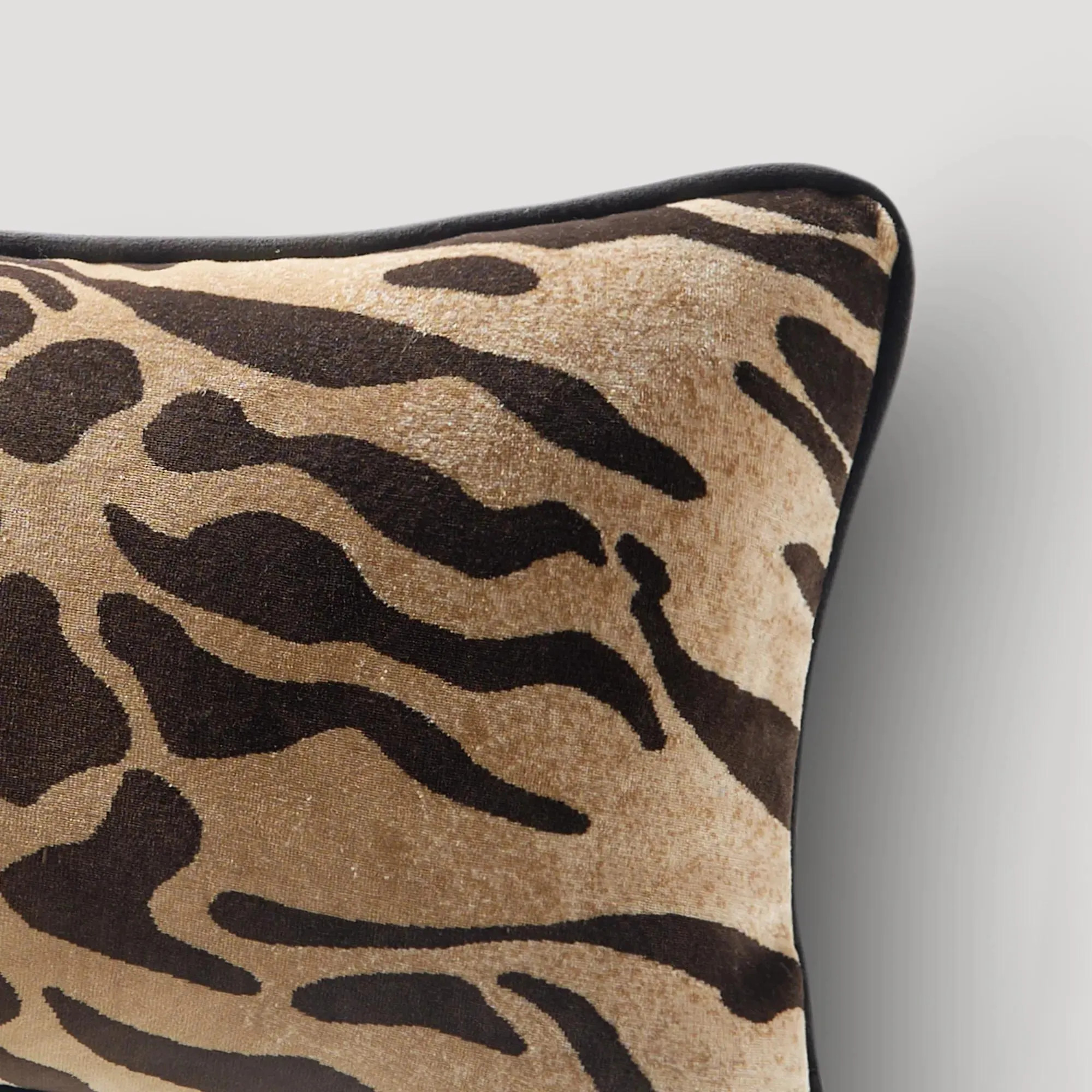 Bronze Tiger Black Piping Velvet Lumbar Pillow 20" x 12" | Z Gallerie