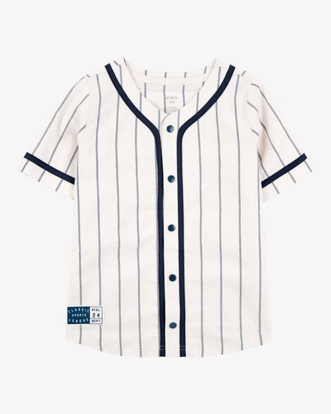 Kid Striped Baseball Button-Down Shirt - White | Carter's Inc