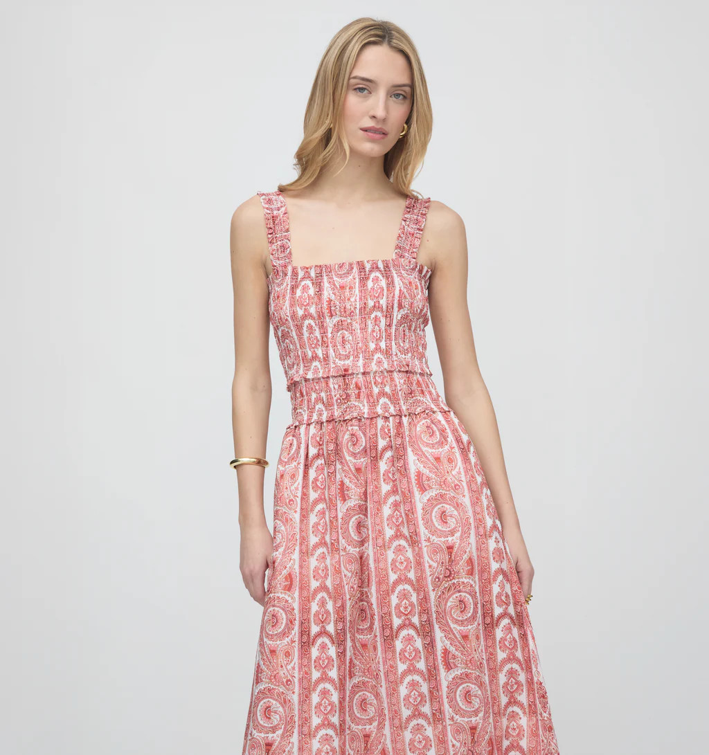 The Azalea Maxi Nap Dress - Coral Corsica Paisley | Hill House Home US