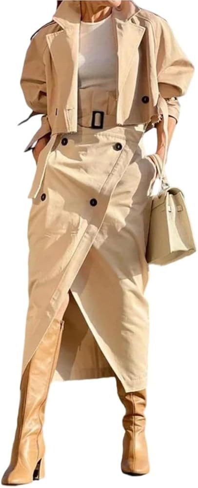 Women's Two-Piece Clothing, Streetwear, Stylish Long-Sleeved Jackets and wrap-Style high-Slit Ski... | Amazon (US)