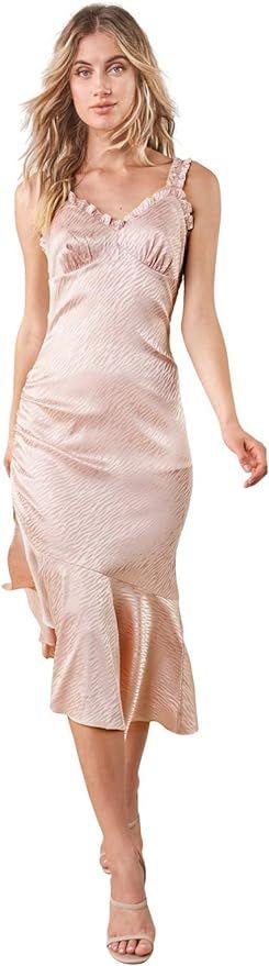 Sugar Lips Women's Rose Quartz Ruffled Satin Slip Dress | Amazon (US)