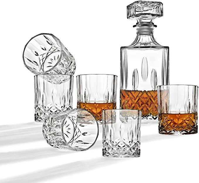 Whiskey Decanter And Glasses Bar Set, Includes Whisky Decanter And 6 Cocktail Glasses - 7 Piece S... | Amazon (US)