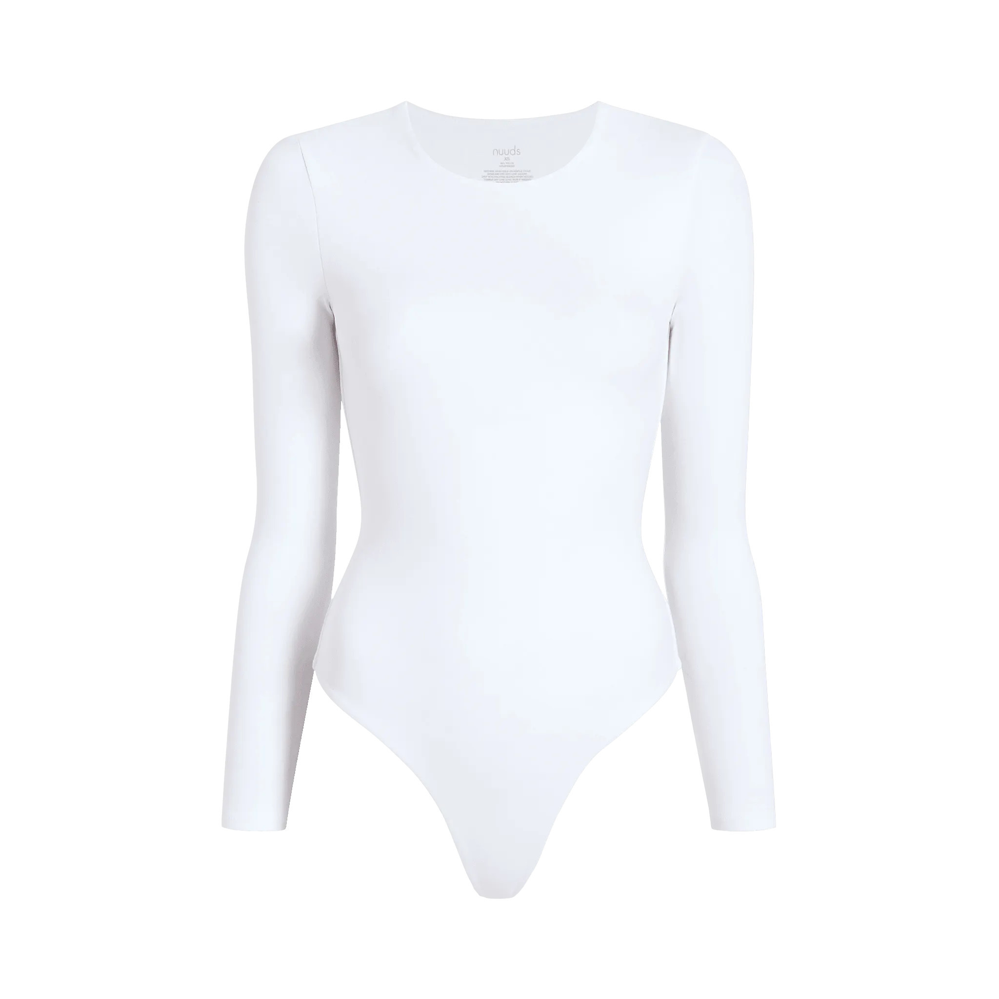 Long Sleeve Crewneck Bodysuit | White - nuuds | nuuds