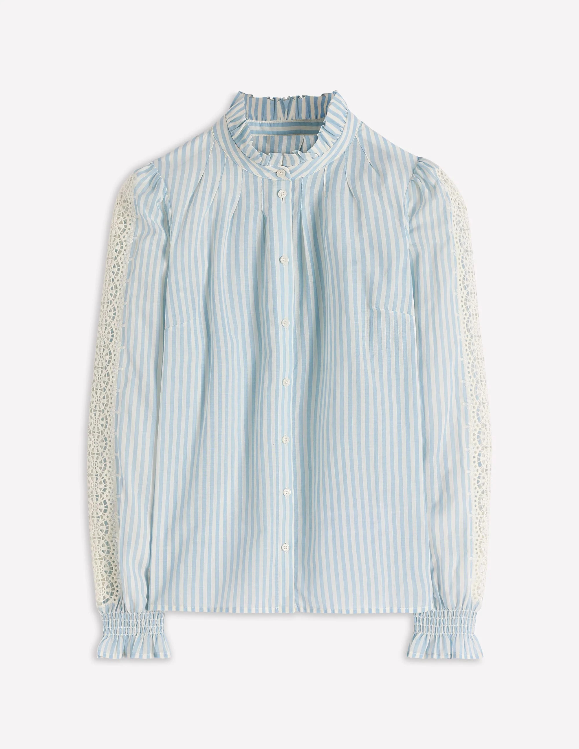 Lorna Pleated Cotton Top-Blue and Ivory Stripe | Boden (US)