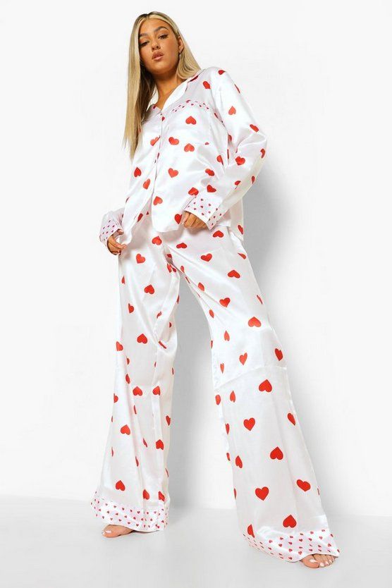 Tall Satin Love Heart Pj Set | Boohoo.com (US & CA)