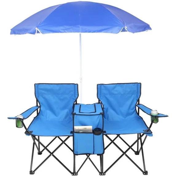 Kibhous Outdoor Foldable Picnic Double Chair ,Camping Chairs with Umbrella Camping Double Portabl... | Walmart (US)