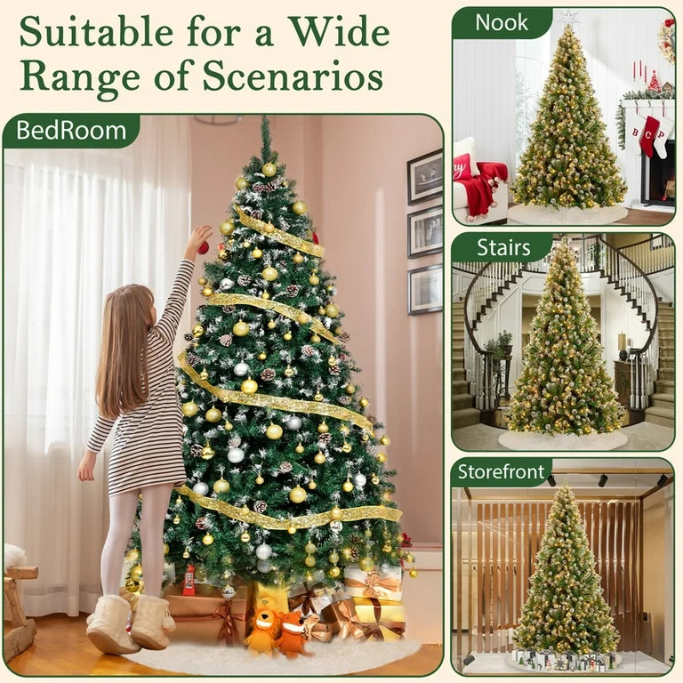 Yexmas 7.5ft Pre-Lit Realistic Artificial Christmas Trees,Green Christmas Trees with 1800 Flocked... | Walmart (US)