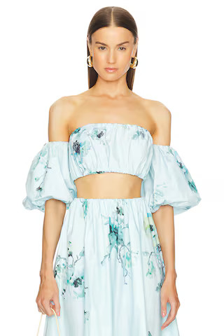 Zimmermann Lightburst Puff Sleeve Top in Aqua Floral from Revolve.com | Revolve Clothing (Global)