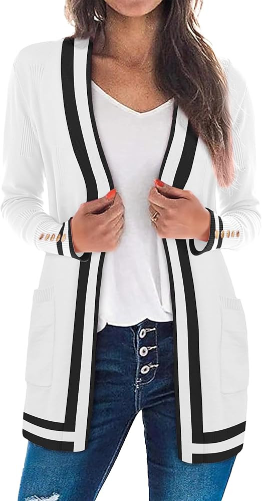 LOMON Cardigan Sweaters for Women Lightweight Long Sleeve Open Front Knit Cardigan with Pockets | Amazon (US)