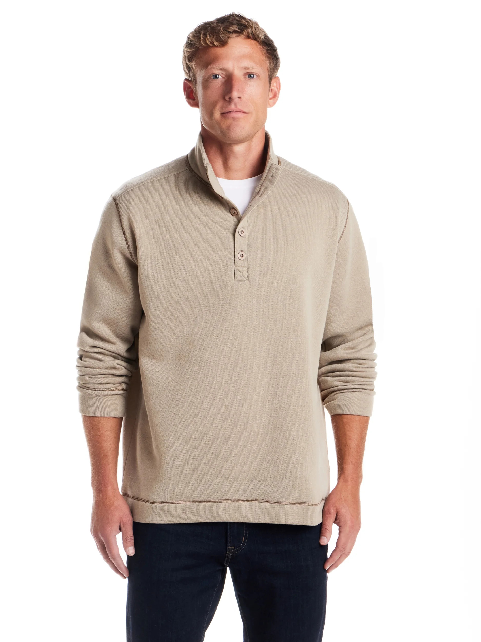 Frontier Threads Men's Long Sleeve Button Mock Neck Sweaterfleece | Walmart (US)