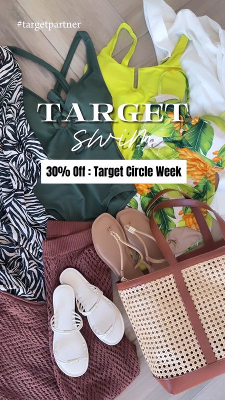 Target Circle Week is here! 30% off swim #ad
1st swim ( love a classic piece like this and ruching helps hide post babies tummy🙌🏻) runs small size up one, sz small, need a med, crochet pants Sz small (my fav), sz down one, need xs, sandals tts , this bag is incredible if you are a mom or carry lots of goodies to the beach (I also used it as a road trip bag)
Look 2 tropical swim is a surprise favorite, love this fit and print,  Sz small, shirt Sz med sized up for an oversized fit sandals tts, bag looks designer, is stunning and super versatile 
Look 3 hat is $10 and foldable! Need all the colors, swimsuit Sz small love this style and color and pants Sz xs they run big if they had I would get a Sz smaller 
Sandals are not online yet linked sim
Look 4 neon swimsuit is fab need to size up one Sz small, need a medium, same pants, shoes bag as above 
Look 5 layer with this gorgeous crochet one piece dress sz small, white sandals on sale, run a little small need to size up 1/2 sz
Look 6 swim sz small, love the bead detail, fav animal print kimono sz med , sandals not online yet (linked sim)

Get summer ready with these swimwear looks! This week save 30% on swim and sandals with Target Circle…free to join and deals are automatically added! Cover ups not part of Circle Week Swim deals

@target  #target #targetpartner #targetcircleweek 

#LTKsalealert #LTKxTarget #LTKswim