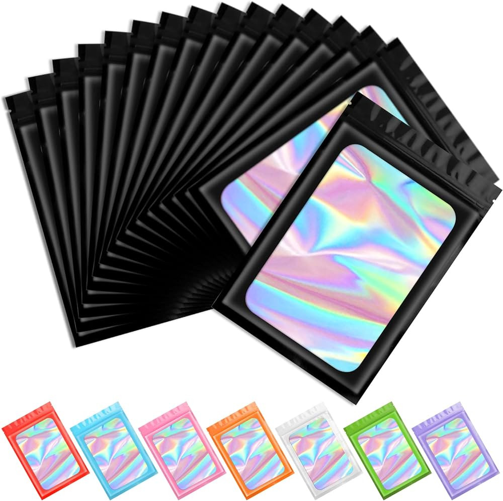 Amazon.com: Funfery 100 pcs Black Smell Proof Mylar Holographic Bags Packaging Bags,Clear Reseala... | Amazon (US)