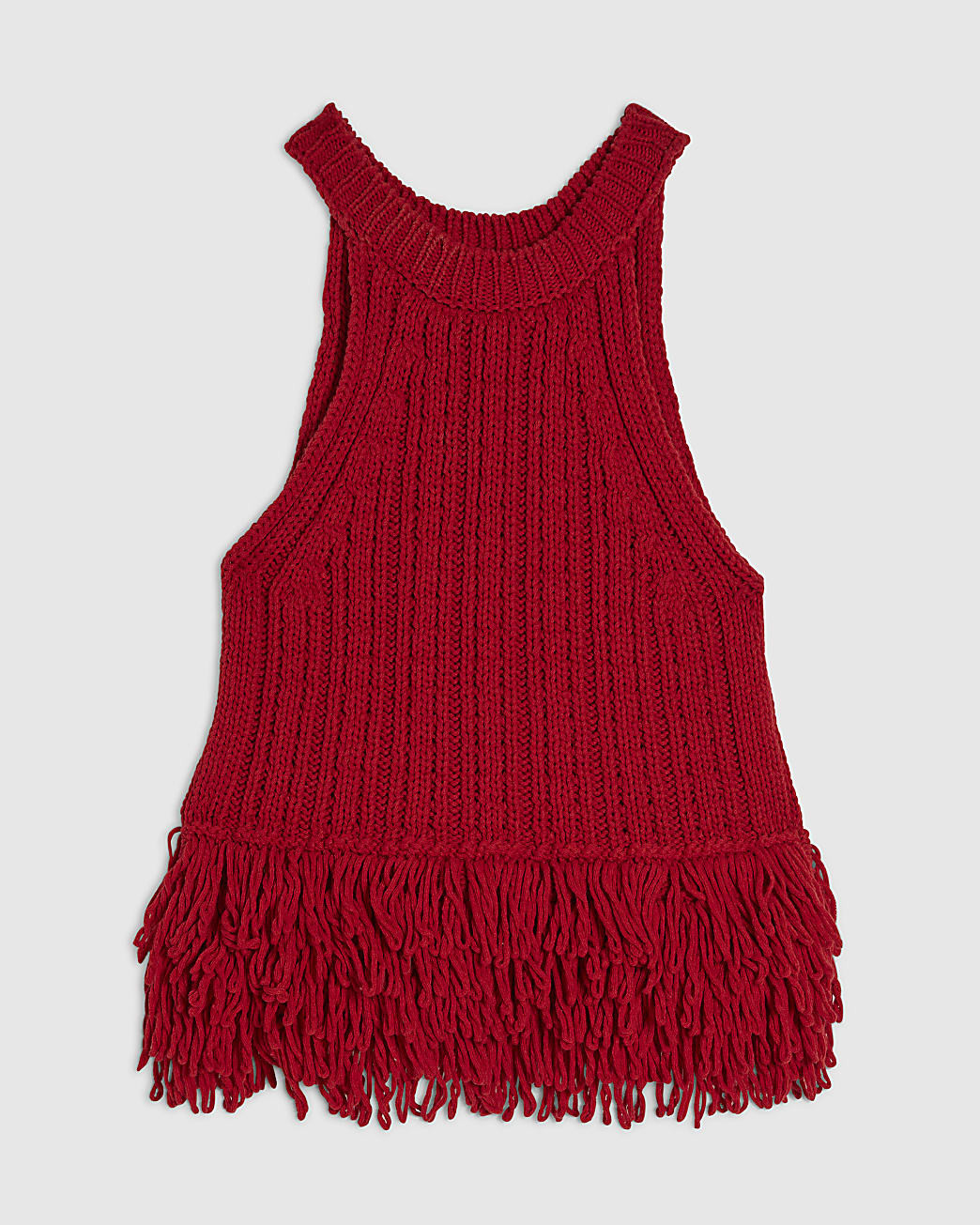 Red Knitted Fringe Trim Vest Top | River Island UK & IE
