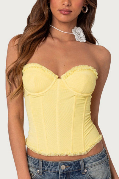 Edikted Deirdre Mesh Lace Up Corset | Urban Outfitters (US and RoW)