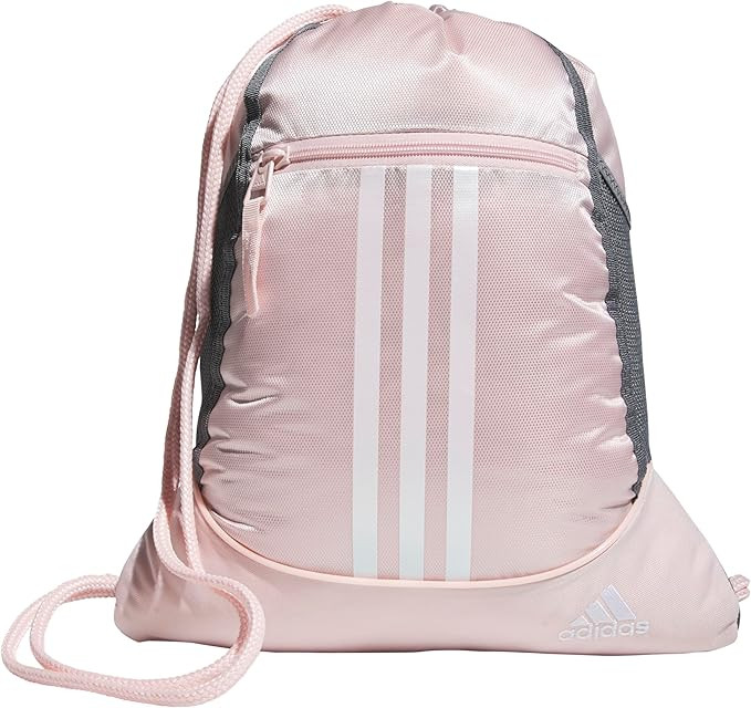 adidas Alliance Sackpack – Drawstring Backpack for Sports, Small Gym Bag, Sandy Pink/White/2, O... | Amazon (US)