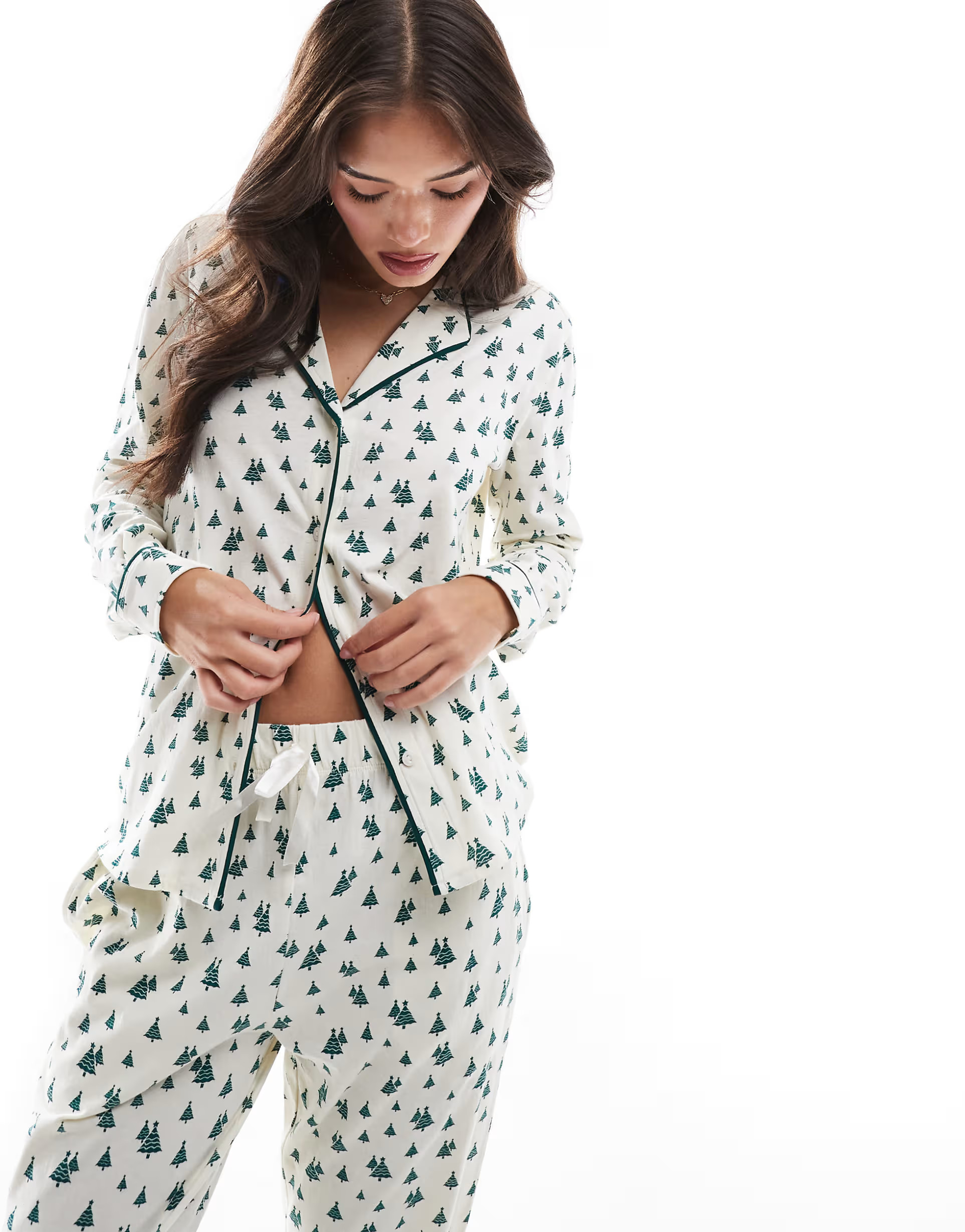 Brave Soul Christmas shirt and trouser pyjama set in white & green | ASOS | ASOS (Global)