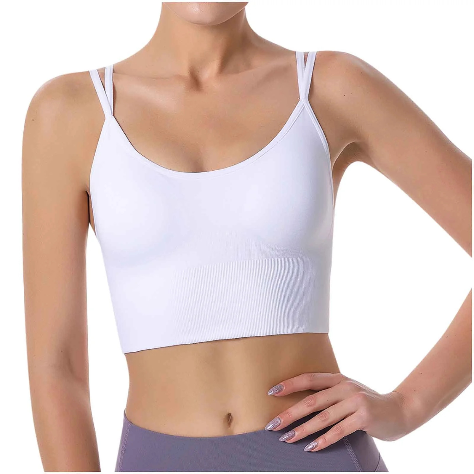 Strappy Sports Bra for Women Yoga Longline Ribbed Low Back Bralettes Removable Pad Scoop Neck Bre... | Walmart (US)