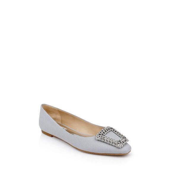 NWT Badgley Mishka Emerie Crystal Buckle Flat in Silver | Poshmark