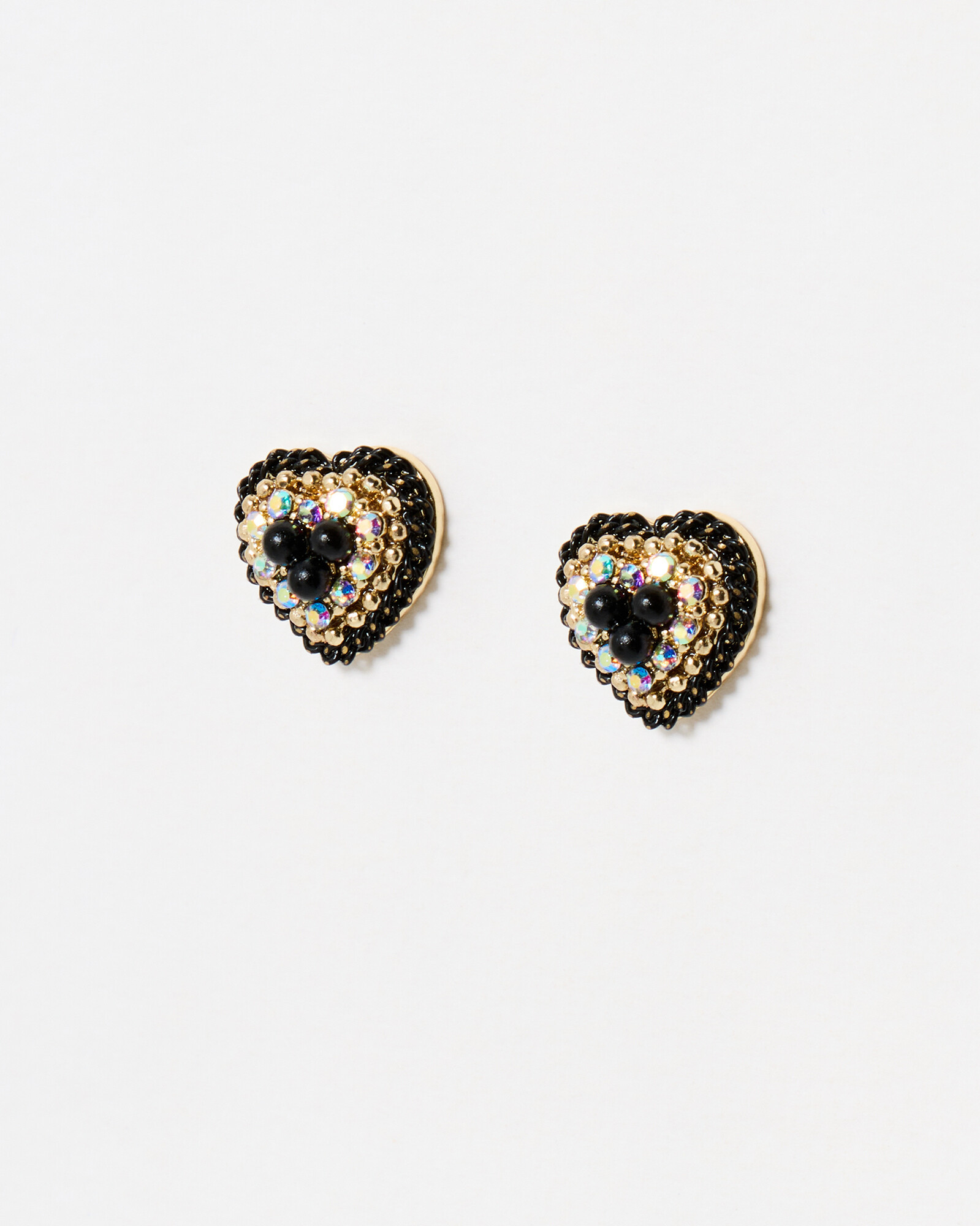 Stella Black & Gold Tone Beaded Heart Earrings | Oliver Bonas | Oliver Bonas (Global)