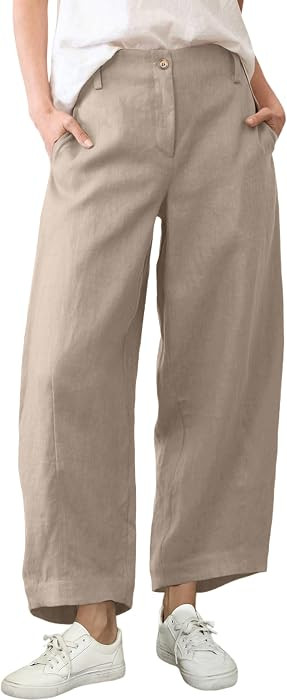 Tanming Women's Cotton Linen Barrel Pants Wide Leg Trousers | Amazon (US)
