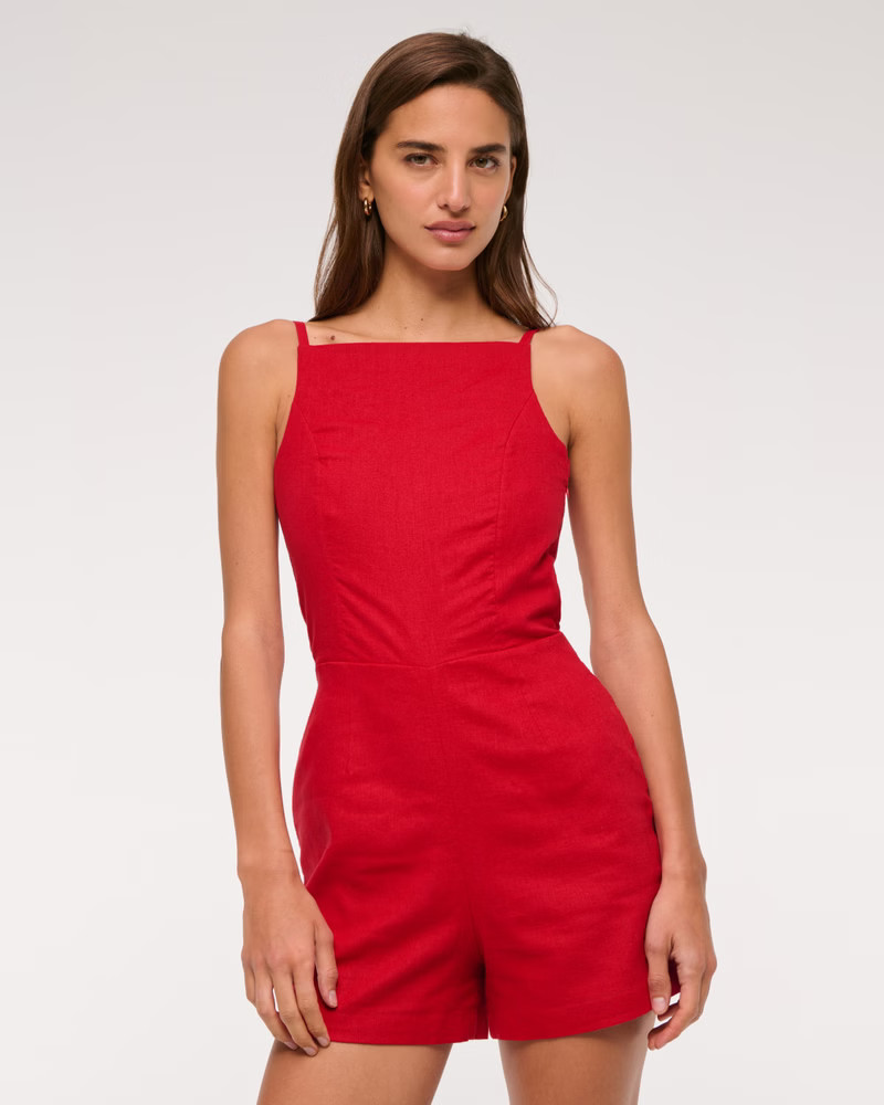 Apron Linen-Blend Romper | Abercrombie & Fitch (US)