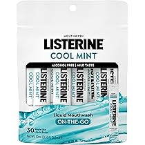 Listerine On-The-Go Cool Mint Alcohol Free Mouthwash Packets, Oral Rinse in Individual Packets Kills Bad Breath Germs, Less Intense Taste, Cool Mint Flavor, Mini Travel Size, 0.33 fl oz., 30 Pack | Amazon (US)