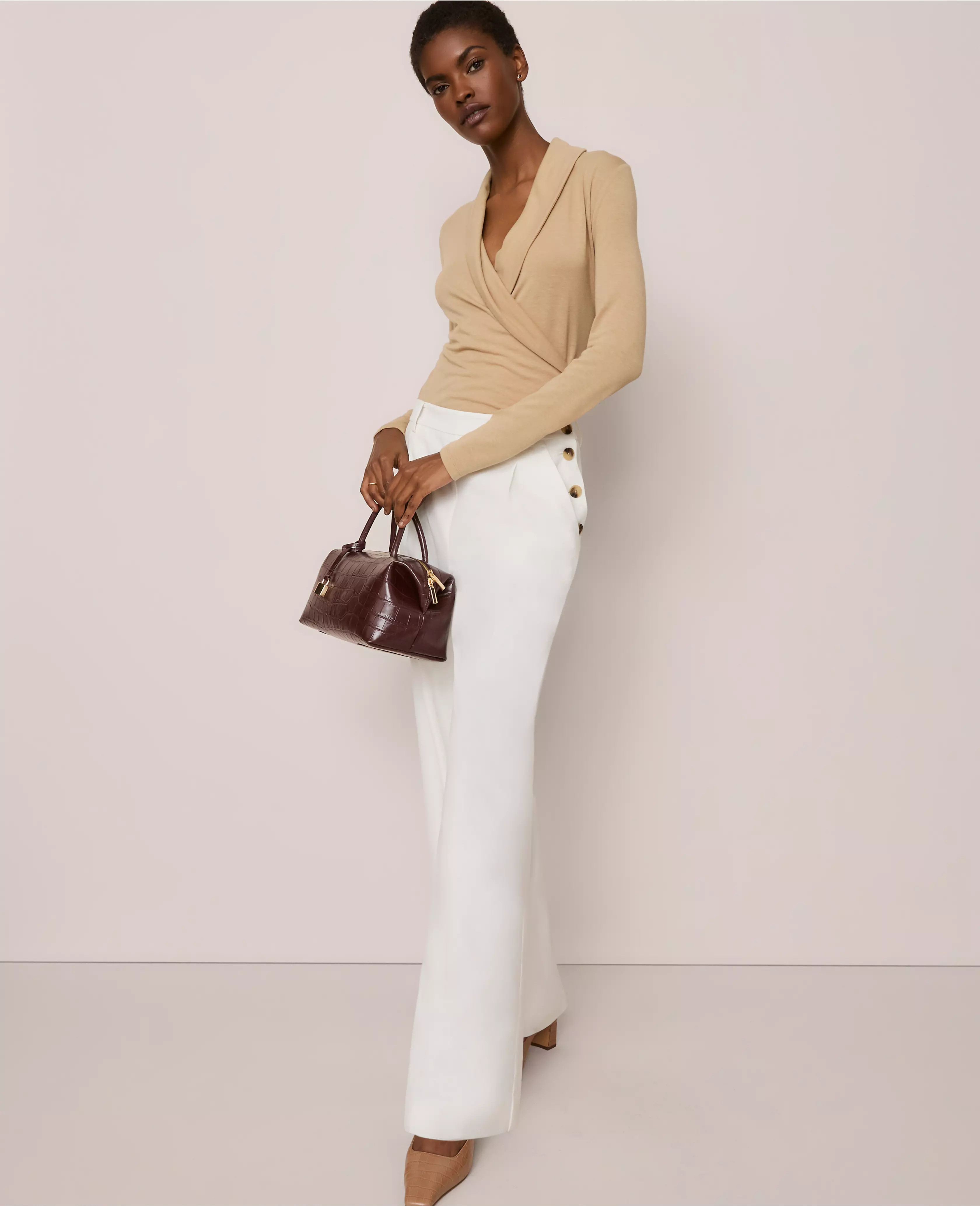 The Side Button Wide-Leg Pant | Ann Taylor
