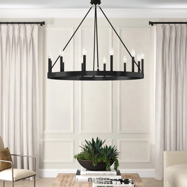 Adreanna 12 - Light Candle Style Wagon Wheel Chandelier | Wayfair North America
