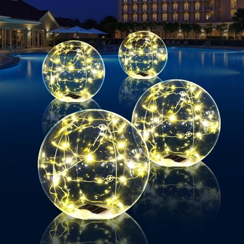 Cootway Floating Pool Lights, 15 Inch Warm White Solar Pool Light that Float, IP68 Waterproof Inflatable Light Up Pool Balls, Float or Hang Solar Floating Lights for Pool, Wedding, Party Decor - 4PCS | Amazon (US)